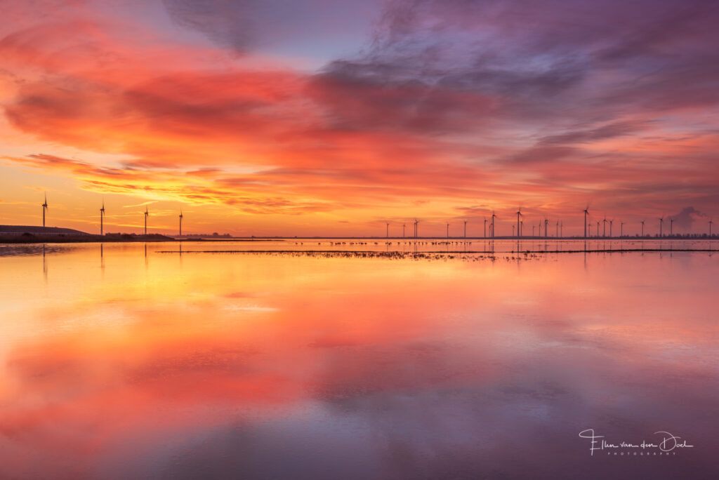 Een kleurrijke zonsopkomst boven de Grevelingen